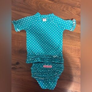 3t Ruffle Butts Teal Polka Dot Kids Swim Set